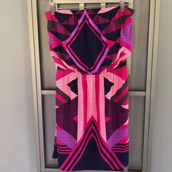 Express Strapless blousey Graphic pattern dress size S - Picture 1 of 5